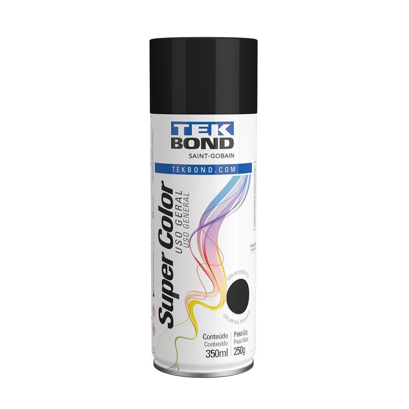 Tinta Spray Tekspray Super Color 350ml Preto Brilho - Tekbond - 23011006900 - Unitário