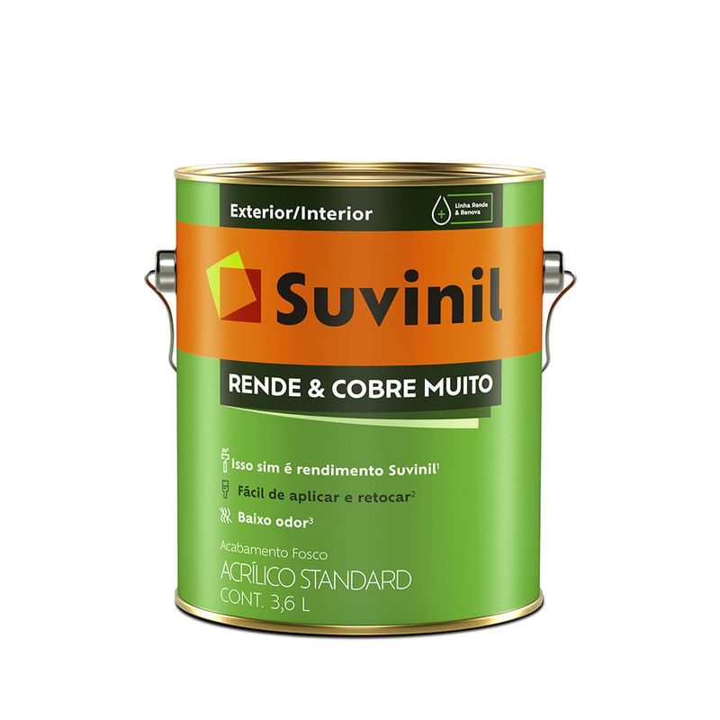 Tinta Acrílica Rende e Cobre Muito 3.6L Branco Gelo - Suvinil - 50308444 - Unitário